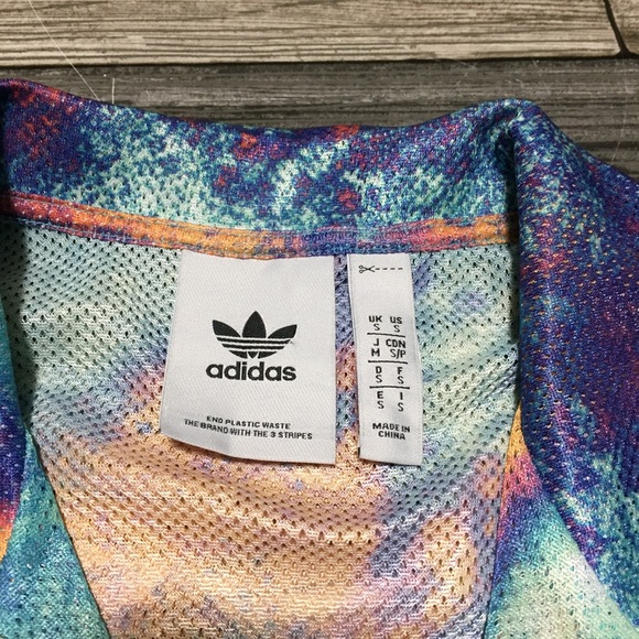 Adidas Mesh Jersey Button Up Shirt Men’s S Blue Tie Dye Embroidered Lightweight - Picture 8 of 10